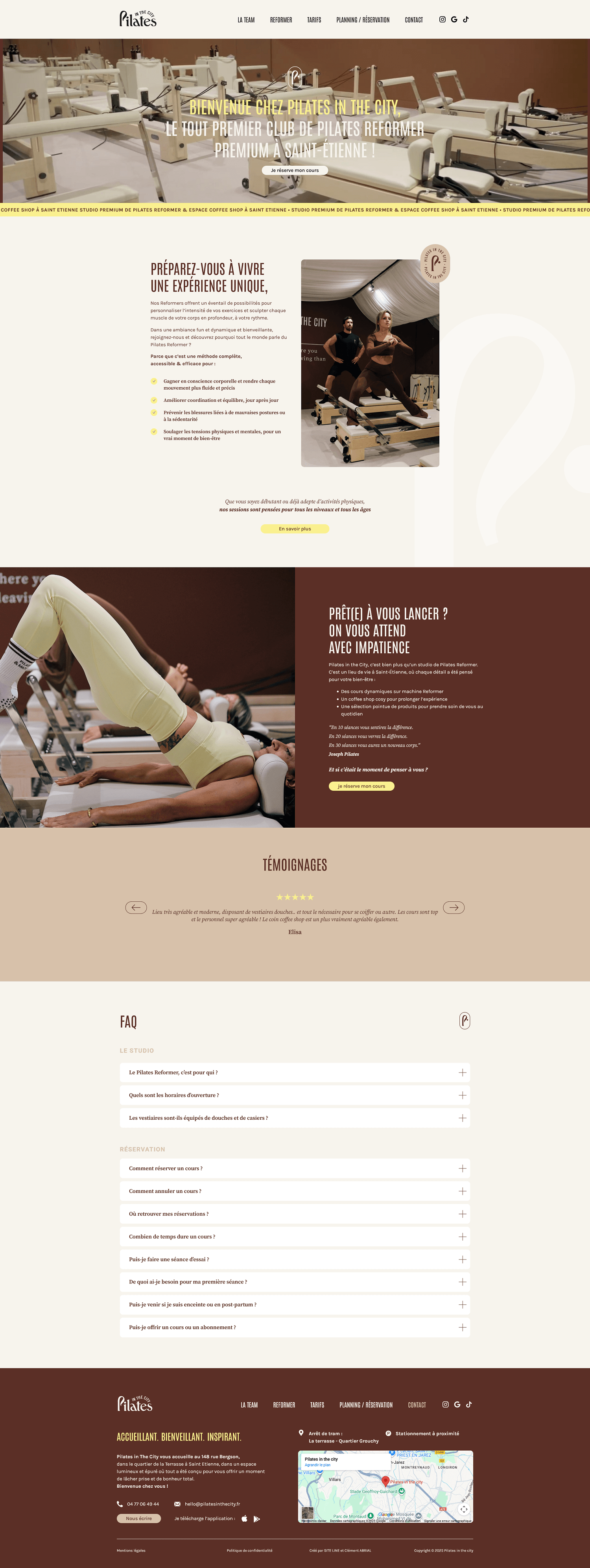 création du site web de Pilates in the City, studio de Pilates Reformer premium à St-Etienne